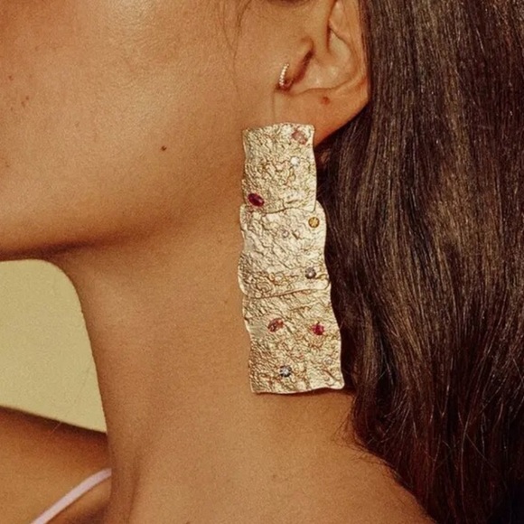 Zara Gold Rhinestones Geometric Drop Earrings - Picture 4 of 17